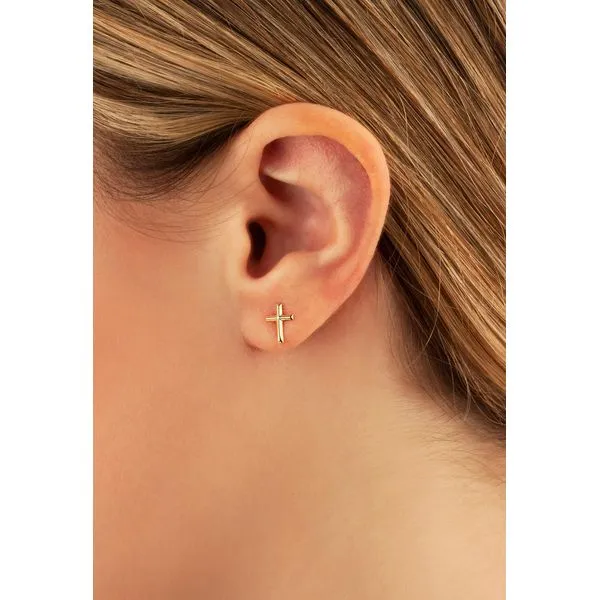 14ky Small Raised Cross Studs Image 2 Bryan Jewelry Prattville, AL