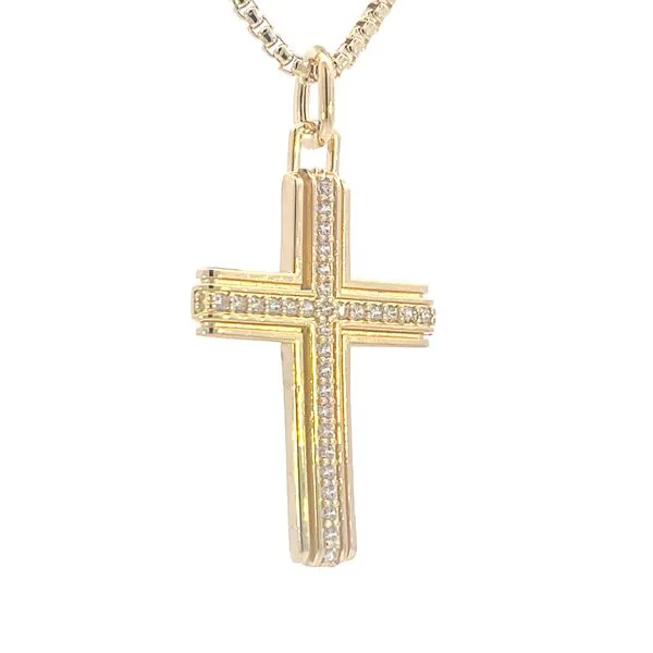 Gold Vermeil Cross with Simulated Diamond Channel Set Center Image 2 Bryan Jewelry Prattville, AL