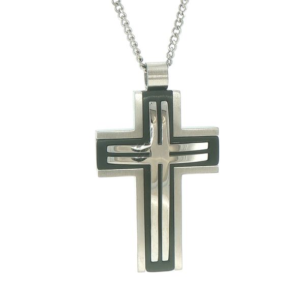 Black and Stainless Cross with Raised Center Bryan Jewelry Prattville, AL