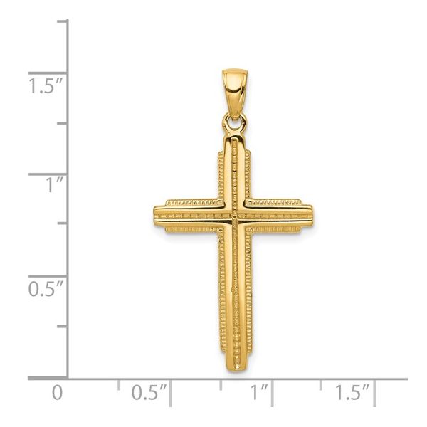 14K Yellow Gold Textured Outline Cross Pendant 38mm x 20mm Image 2 Bryan Jewelry Prattville, AL
