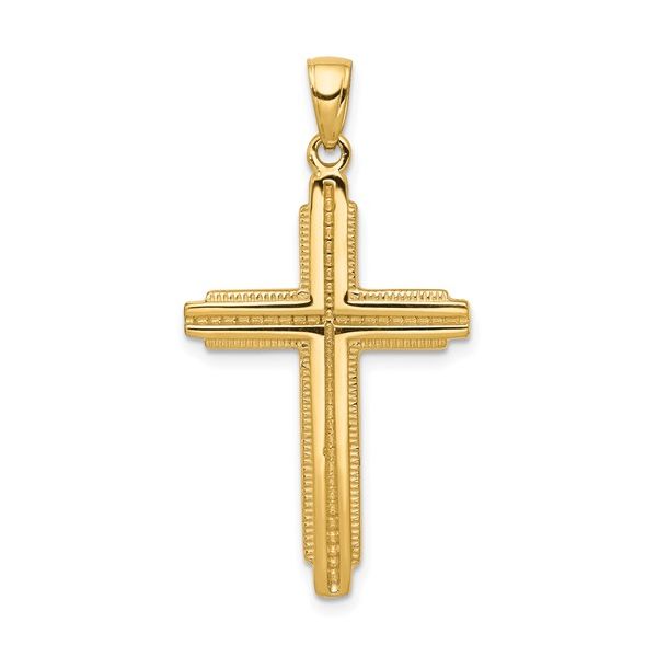 14K Yellow Gold Textured Outline Cross Pendant 38mm x 20mm Bryan Jewelry Prattville, AL