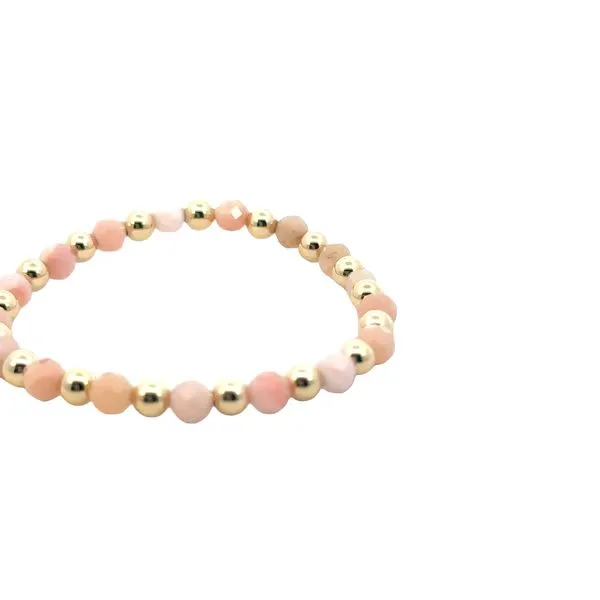 4mm Pink Opal &  alternating Gold Filled Beads in a 5 inch length stretch bracelet Image 2 Bryan Jewelry Prattville, AL