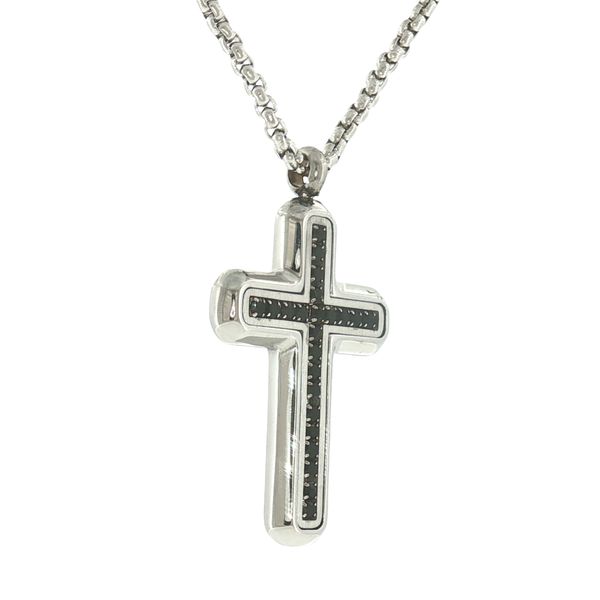Bold Faith Sparkle: Stainless Steel Cross with Black CZ Pendant Necklace Image 2 Bryan Jewelry Prattville, AL