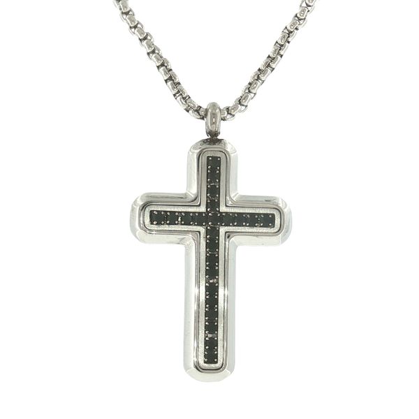 Bold Faith Sparkle: Stainless Steel Cross with Black CZ Pendant Necklace Bryan Jewelry Prattville, AL