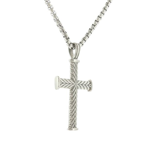 Chevron Detail Faith Cross: Stainless Steel Cross Pendant Necklace Image 2 Bryan Jewelry Prattville, AL