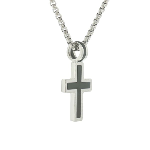Modern Faith Statement: Black-IP Plated Stainless Steel Brushed Cross Necklace Image 2 Bryan Jewelry Prattville, AL