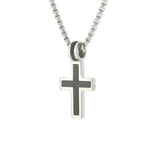 Modern Faith Statement: Black-IP Plated Stainless Steel Brushed Cross Necklace Image 3 Bryan Jewelry Prattville, AL