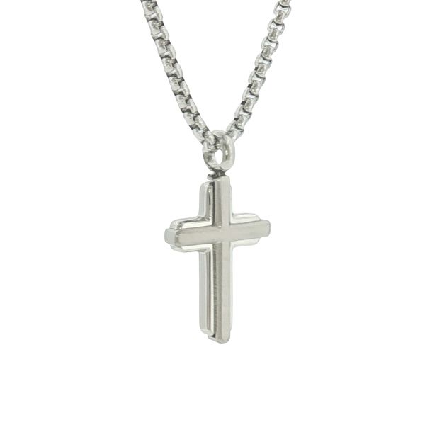 Layered Faith Design: Stainless Steel Mini Cross-in-Cross Necklace Image 2 Bryan Jewelry Prattville, AL