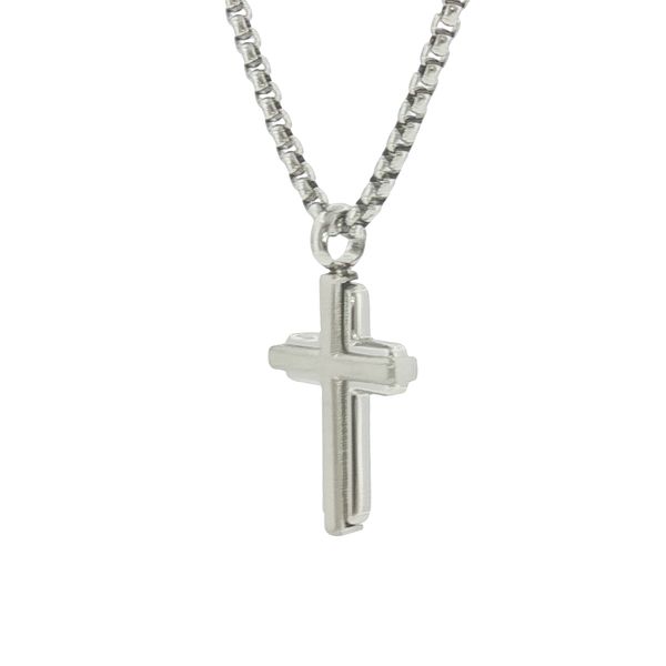 Layered Faith Design: Stainless Steel Mini Cross-in-Cross Necklace Image 3 Bryan Jewelry Prattville, AL