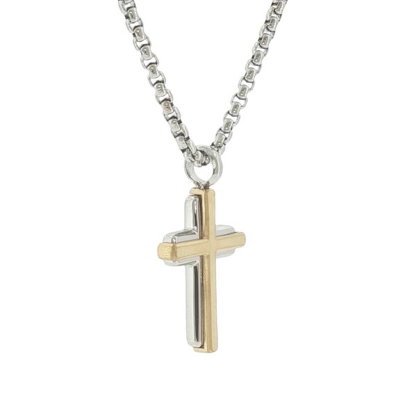 Two-Tone Faith Expression: Stainless Steel IP Plated Mini Cross-in-Cross Necklace Image 2 Bryan Jewelry Prattville, AL