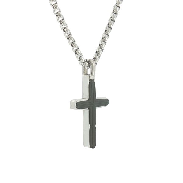 Modern Faith Style: Stainless Steel Black IP Plated Cross Necklace Image 2 Bryan Jewelry Prattville, AL