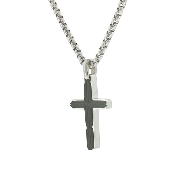 Modern Faith Style: Stainless Steel Black IP Plated Cross Necklace Image 3 Bryan Jewelry Prattville, AL