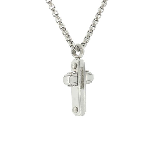 Refined Faith Detail: Stainless Steel Micro Cross with CZ Necklace Image 2 Bryan Jewelry Prattville, AL