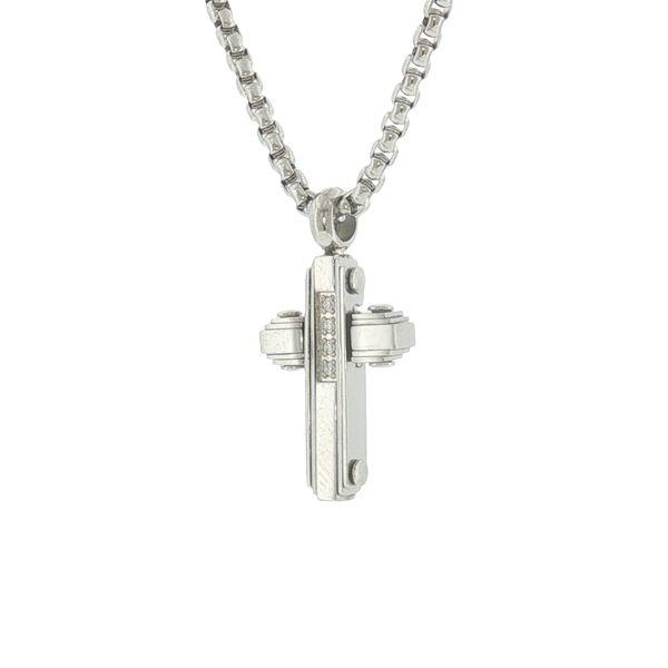 Refined Faith Detail: Stainless Steel Micro Cross with CZ Necklace Image 3 Bryan Jewelry Prattville, AL
