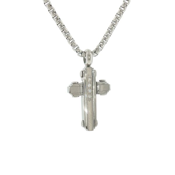 Refined Faith Detail: Stainless Steel Micro Cross with CZ Necklace Bryan Jewelry Prattville, AL