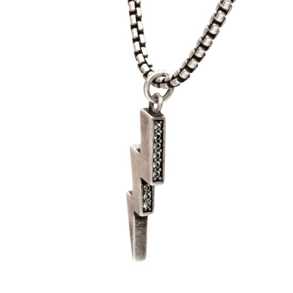 925 Sterling Silver White Sapphire Side Gem Lightning Bolt Pendant Image 2 Bryan Jewelry Prattville, AL