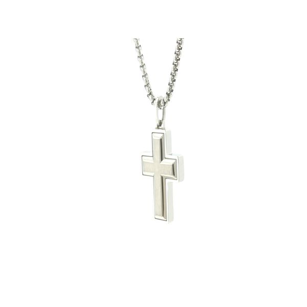 A Clear Expression of Faith: Stainless Steel Brushed-Center Cross Pendant Image 3 Bryan Jewelry Prattville, AL
