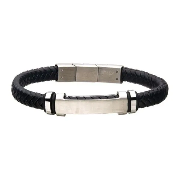 Men's Stainless Steel 8mm Matte Plated Engrave with Black Braided Leather ID Bracelet Bryan Jewelry Prattville, AL