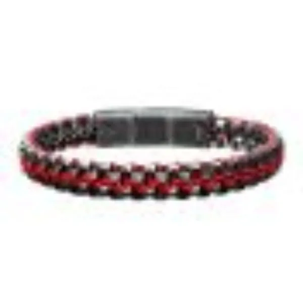 Allegiance Stainless Steel Bracelets with Red Wax Cord binding 2 Antique Brushed Bold Box Links Bryan Jewelry Prattville, AL