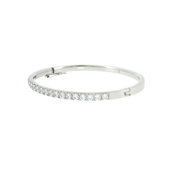 Petite Sparkle Classic: Stainless Steel White CZ Bangle Bracelet Image 3 Bryan Jewelry Prattville, AL