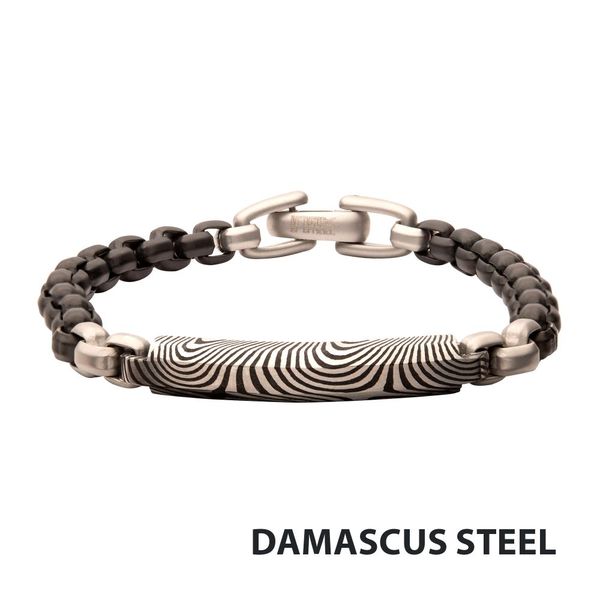 Black IP Steel Box Chain Bracelet with Damascus Steel Plate Bryan Jewelry Prattville, AL