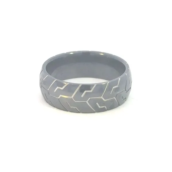 A Zirconium tire tread wedding band. Bryan Jewelry Prattville, AL