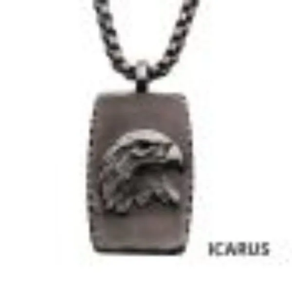 Gun Metal IP Eagle Inlay Dog Tag Pendant with Round Box Chain Bryan Jewelry Prattville, AL