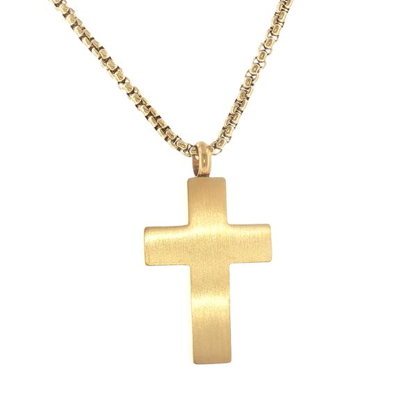 Two Looks in One: Gold IP Stainless Steel Reversible Cross Pendant Necklace Bryan Jewelry Prattville, AL