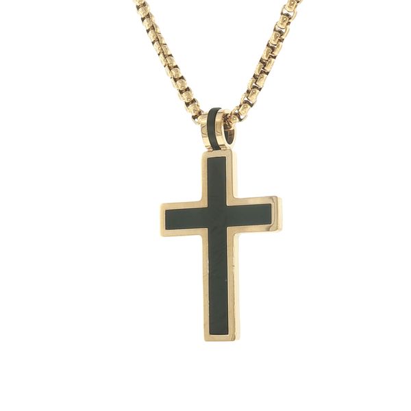 Bold Contrast Faith Style: Gold IP Stainless Steel Cross Pendant with Black Accents Image 3 Bryan Jewelry Prattville, AL