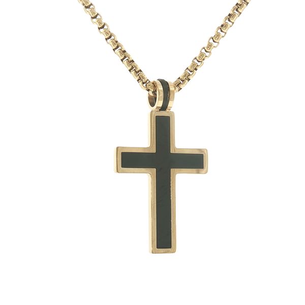 Bold Contrast Faith Style: Gold IP Stainless Steel Cross Pendant with Black Accents Bryan Jewelry Prattville, AL