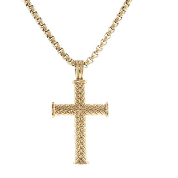 Chevron Detail Faith Cross: Gold IP Stainless Steel Cross Pendant Necklace Bryan Jewelry Prattville, AL