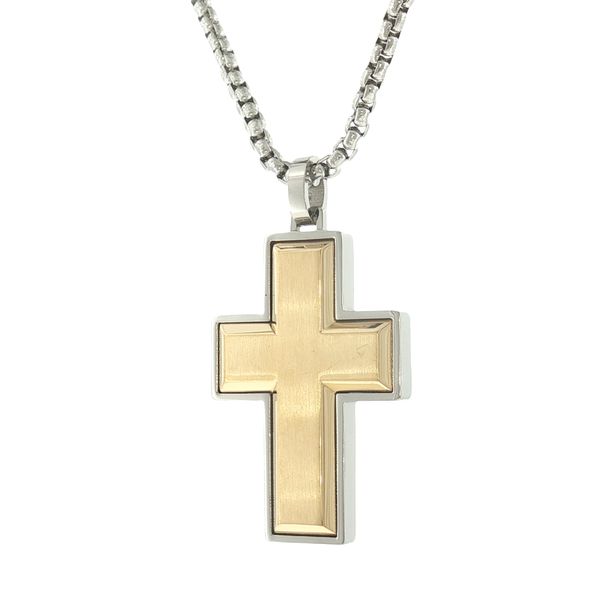 Two-Tone Faith Classic: Gold IP Stainless Steel Cross Pendant Necklace Image 3 Bryan Jewelry Prattville, AL