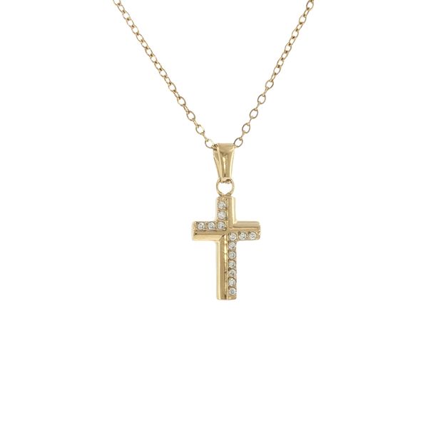 A Sparkling Symbol of Faith: Gold IP Stainless Steel CZ Cross Necklace Image 3 Bryan Jewelry Prattville, AL
