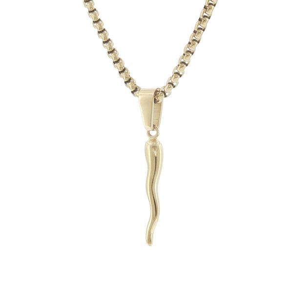 Symbol of Protection and Style: Stainless Steel IP Plated Cornetto Pendant Necklace Image 3 Bryan Jewelry Prattville, AL