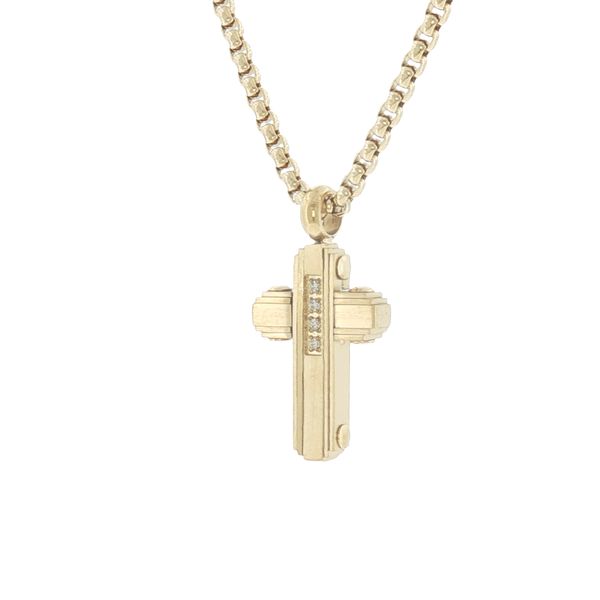 Refined Faith with a Touch of Sparkle: Stainless Steel IP Plated Cross Necklace with CZ Image 3 Bryan Jewelry Prattville, AL