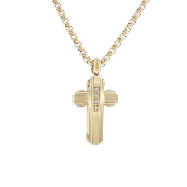 Refined Faith with a Touch of Sparkle: Stainless Steel IP Plated Cross Necklace with CZ Bryan Jewelry Prattville, AL