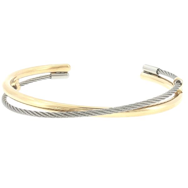 Modern Contrast: Gold IP Stainless Steel Cable Cuff Bangle Bryan Jewelry Prattville, AL