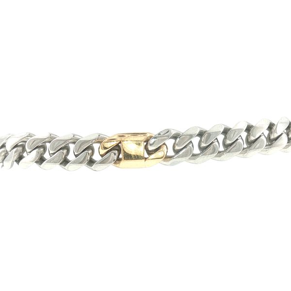 Two-Tone Edge: Stainless Steel Curb Bracelet with Gold Accents Bryan Jewelry Prattville, AL