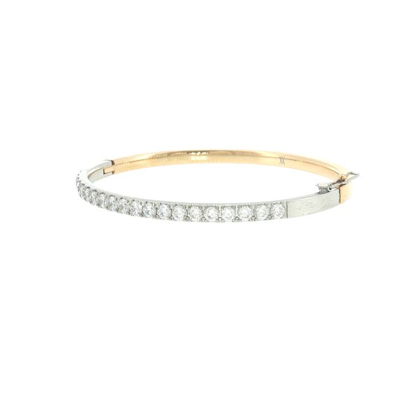 Petite Sparkle Classic: Gold IP Stainless Steel White CZ Bangle Bracelet with Two-tone finish Image 3 Bryan Jewelry Prattville, AL