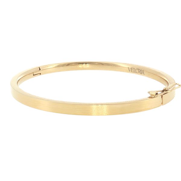 Sleek Everyday Essential:  Gold IP Stainless Steel 2.5mm Flat Bangle Bracelet Image 3 Bryan Jewelry Prattville, AL