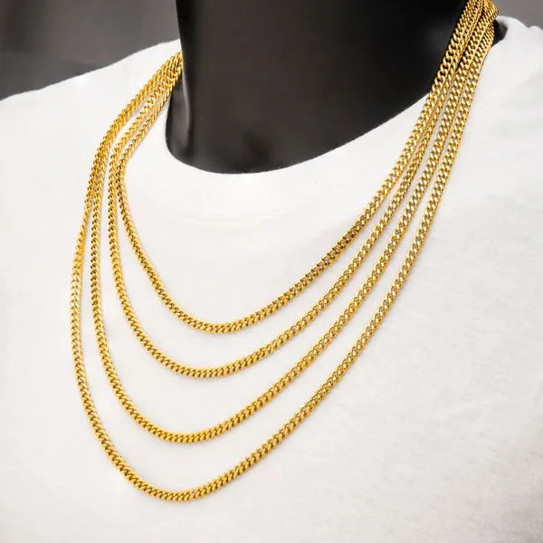 Men's Stainless Steel 6mm 18Kt Gold IP Diamond Cut Curb Chain Necklace. Image 3 Bryan Jewelry Prattville, AL