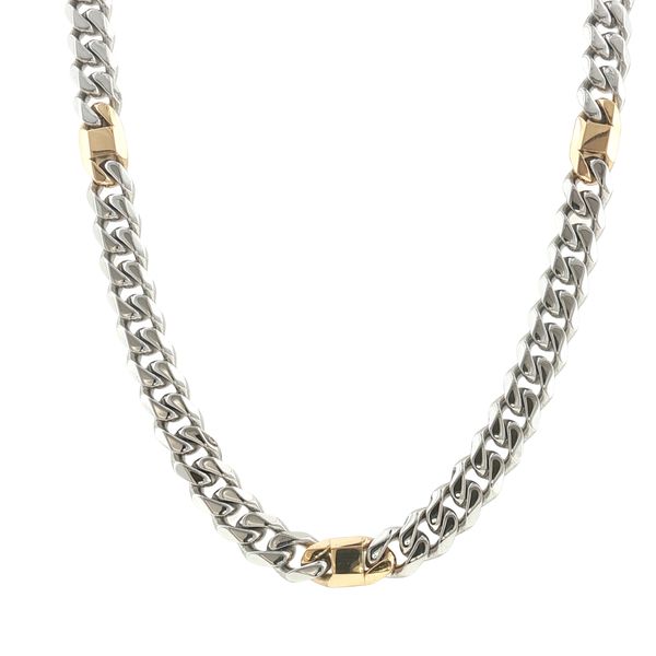 Two-Tone Edge: Stainless Steel Curb Chain with Gold Accents Bryan Jewelry Prattville, AL