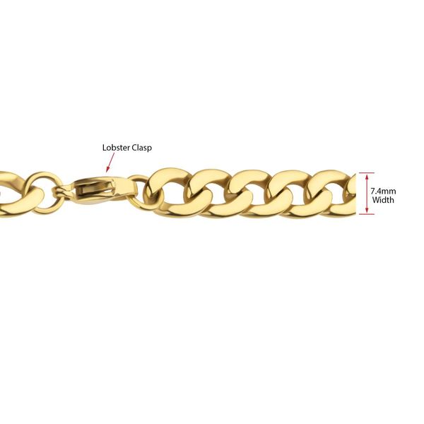 7.4mm 18Kt Gold IP Titanium Curb Chain Necklace Image 2 Bryan Jewelry Prattville, AL
