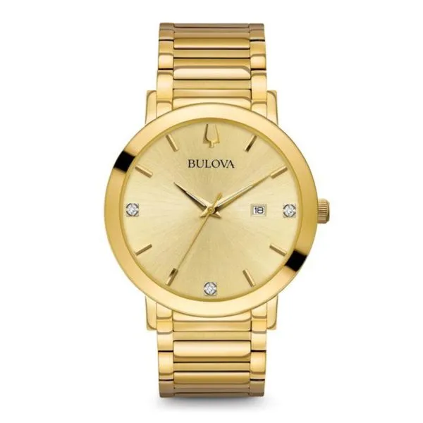 Men's Bulova with 3 diamond markers- Wrist Watch with Yellow Finish Bryan Jewelry Prattville, AL
