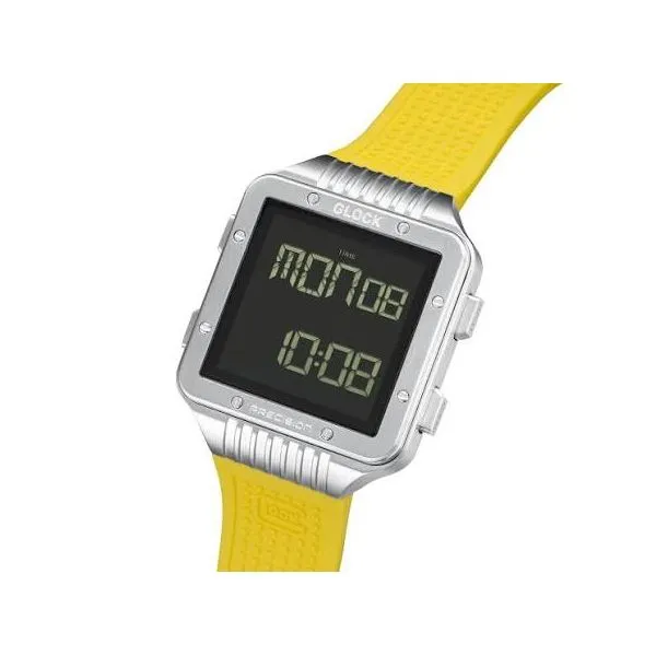 Glock chronograph silver steel case w/yellow silicone strap water resist to 100m Image 3 Bryan Jewelry Prattville, AL