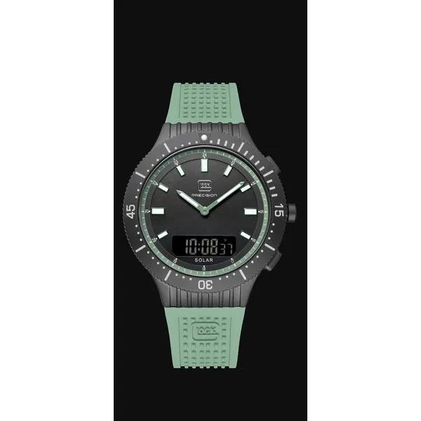 Glock solar chronograph 46mm black steel case w/green silicone strap Image 3 Bryan Jewelry Prattville, AL