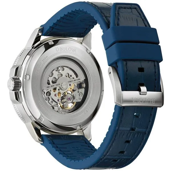 Bulova Classic Marine Star Automatic Blue Leather Strap Watch Image 4 Bryan Jewelry Prattville, AL