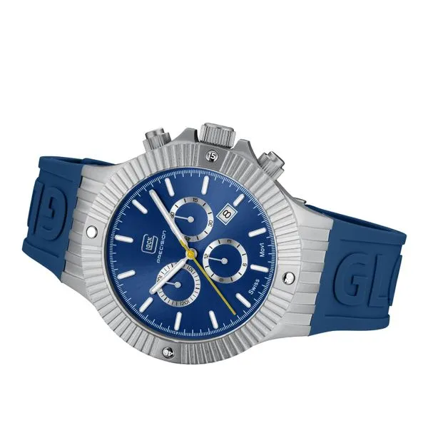 Glock swiss mvmt 44mm silver steel case blue silicone strap water resist to 200m Image 2 Bryan Jewelry Prattville, AL