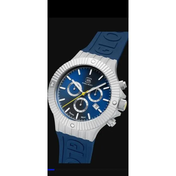 Glock swiss mvmt 44mm silver steel case blue silicone strap water resist to 200m Image 5 Bryan Jewelry Prattville, AL
