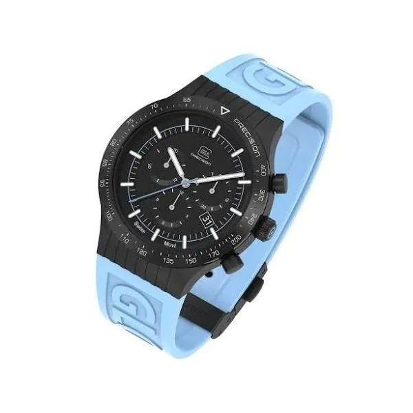 Glock swiss mvmt 43mm black steel case w/blue silicone strap water resist to 200m Image 2 Bryan Jewelry Prattville, AL